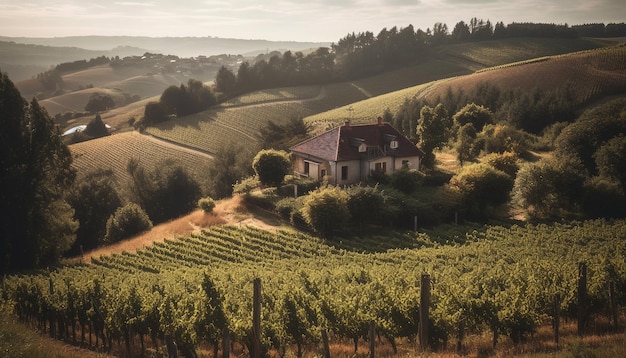 Bezpłatne zdjęcie idylliczny zielony krajobraz winnic jesienią generowany przez sztuczną inteligencję