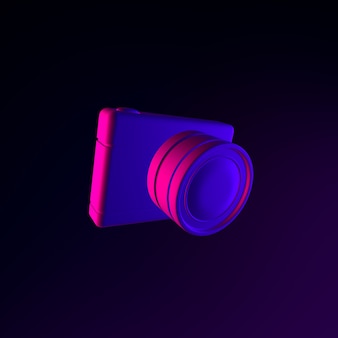 Ikona aparatu fotograficznego neon. element interfejsu ui ux renderowania 3d. ciemny świecący symbol.