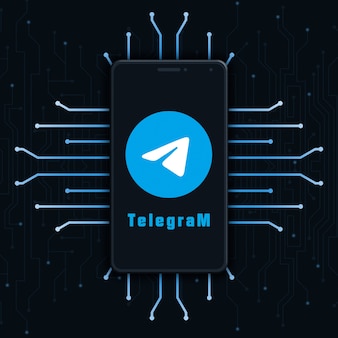 Ikona logo telegramu na ekranie telefonu na tle technologii 3d