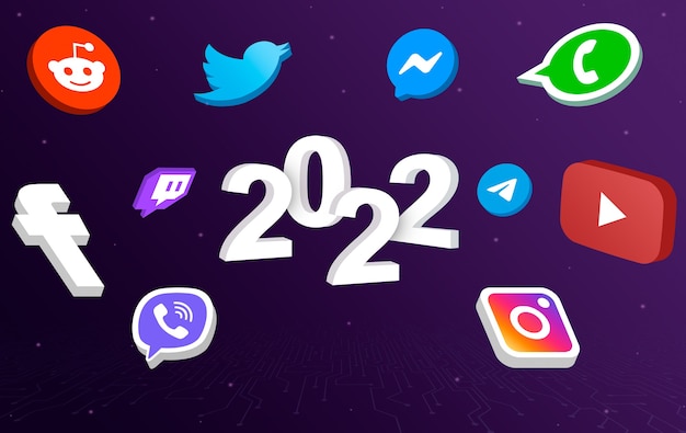 Ikony Mediów Społecznościowych Około 2022 R. Napis 3d Premium Zdjęcia