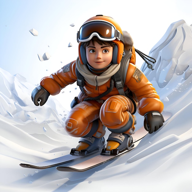 Bezpłatne zdjęcie ilustracja 3d postaci z kreskówki snowboarder w zimowych ubraniach