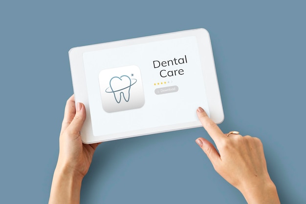 Ilustracja aplikacji do pielęgnacji zębów na cyfrowym tablecie