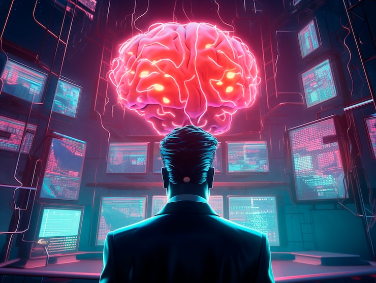 Bezpłatny plik Zdjęcie ilustracja cyberpunk z kolorami neonowymi i futurystyczną technologią
