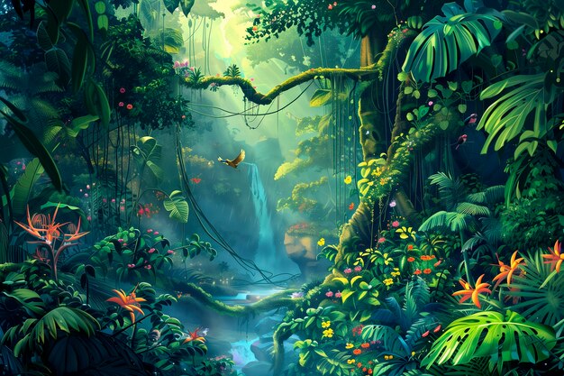 Ilustracja cyfrowa krajobrazu dżungli