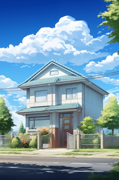 Bezpłatne zdjęcie ilustracja domu na wsi w anime