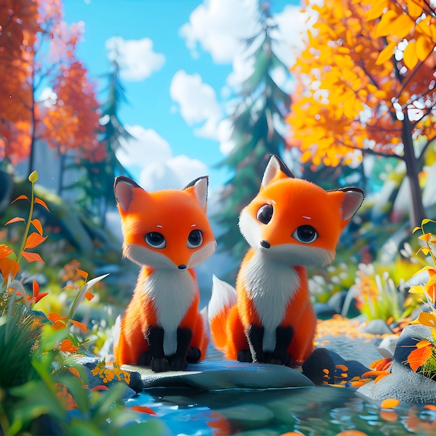 Bezpłatne zdjęcie ilustracja kreskówki 3d fox