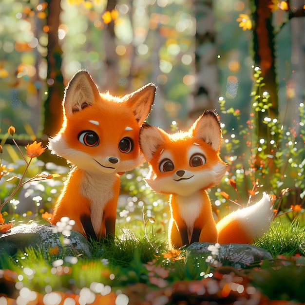 Bezpłatne zdjęcie ilustracja kreskówki 3d fox