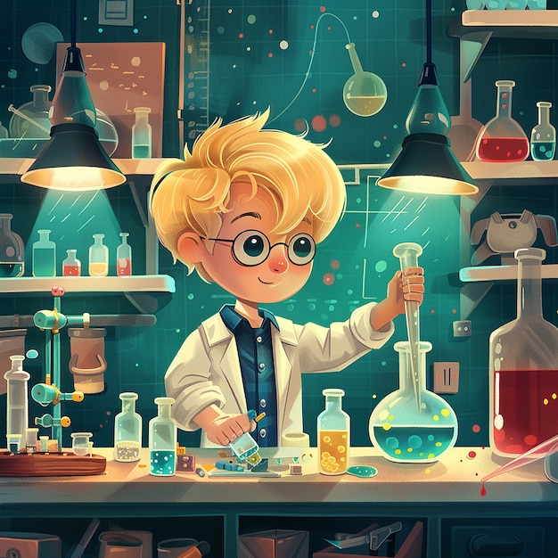 Ilustracja Kreskówki Z Laboratorium Chemicznego Dla Dzieci