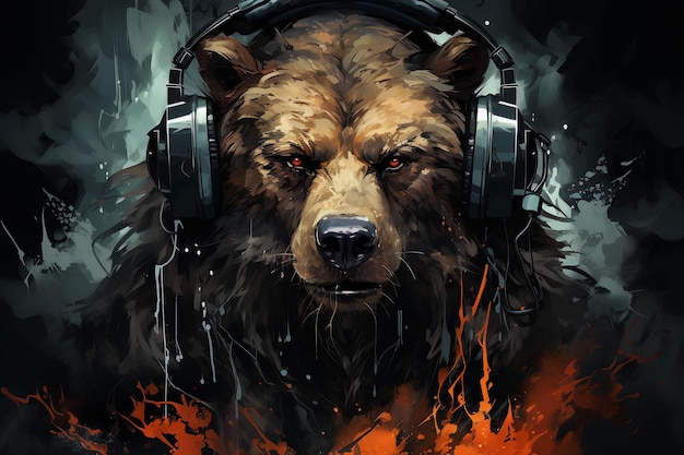 Bezpłatne zdjęcie ilustracja portretu grumpy grizzly bear