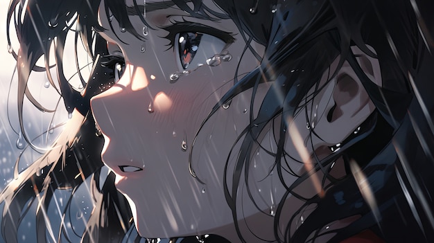 Ilustracja postaci anime w deszczu