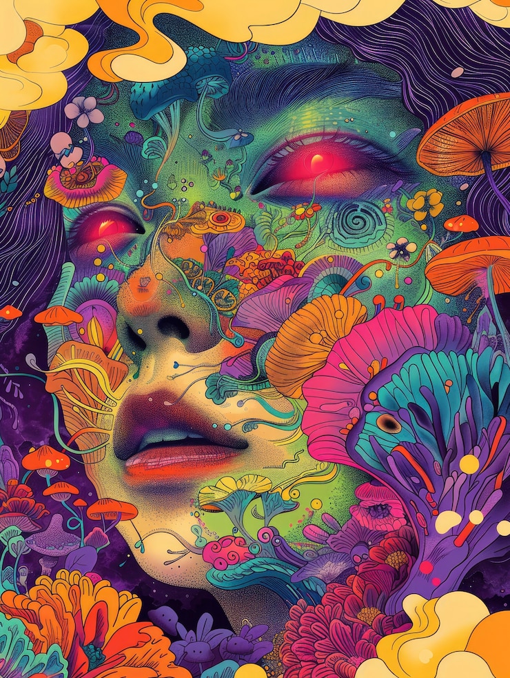 Bezpłatny plik Zdjęcie ilustracja psychodelicznej dziewczyny