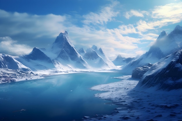 ilustracja śnieżnych gór Antarktydy