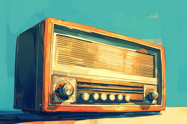 Ilustracja w stylu cyfrowym urządzenia radiowego w stylu retro