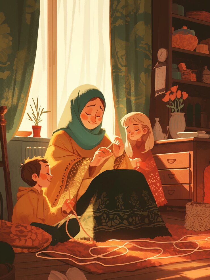 Bezpłatny plik Zdjęcie ilustracja z kreskówką muzułmańskiej rodziny