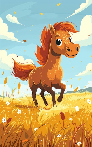 Bezpłatne zdjęcie ilustracja z kreskówkami o koniach