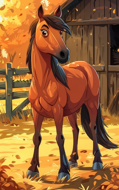 Bezpłatne zdjęcie ilustracja z kreskówkami o koniach