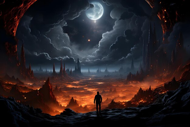 Inferno fantasy surrealistyczna ilustracja piekła
