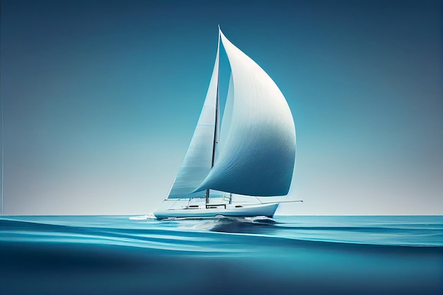Jacht żaglowy na niebieskiej wodzie z prędkością i generatywną sztuczną inteligencją