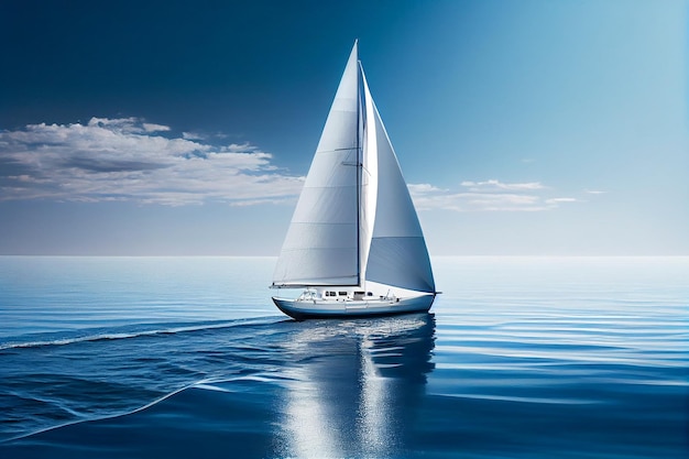 Bezpłatne zdjęcie jacht żaglowy szybujący po niebieskich falach płynnie generujący ai