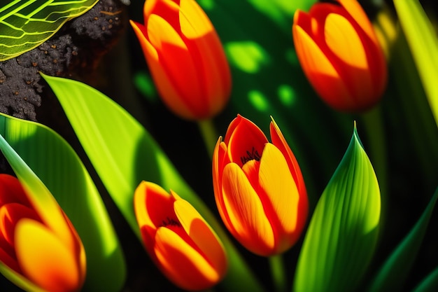 Bezpłatne zdjęcie jasny pomarańczowy tulipan ze słowem tulipany.