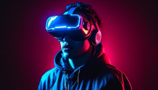 Jeden mężczyzna grający w grę wideo z generatywną sztuczną inteligencją okularów