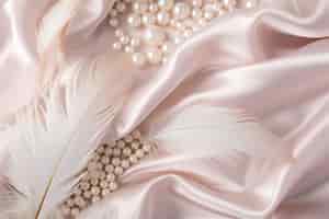 Bezpłatne zdjęcie jedwabny materiał z perłami różowe tło miękka tekstura