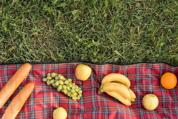 Bezpłatne zdjęcie jedzenie na kocu piknikowym