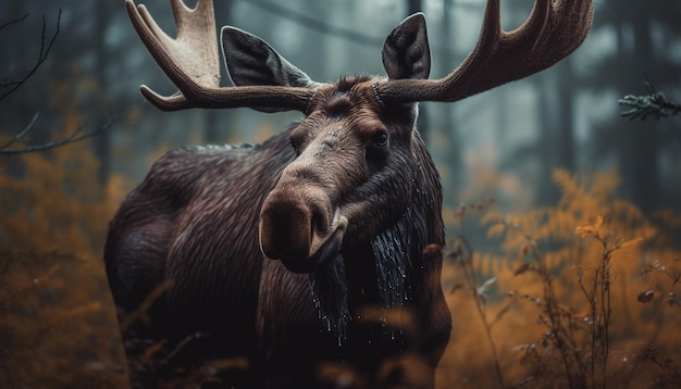 Bezpłatne zdjęcie jelenie pasące się w zimowym lesie, spokojne piękno generowane przez sztuczną inteligencję