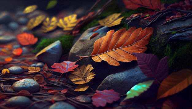 Jesienne piękno natury żywe kolorowe liście leśne generowane przez sztuczną inteligencję