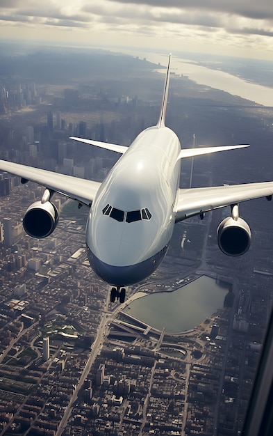 Bezpłatne zdjęcie jumbo jet lecący na niebie
