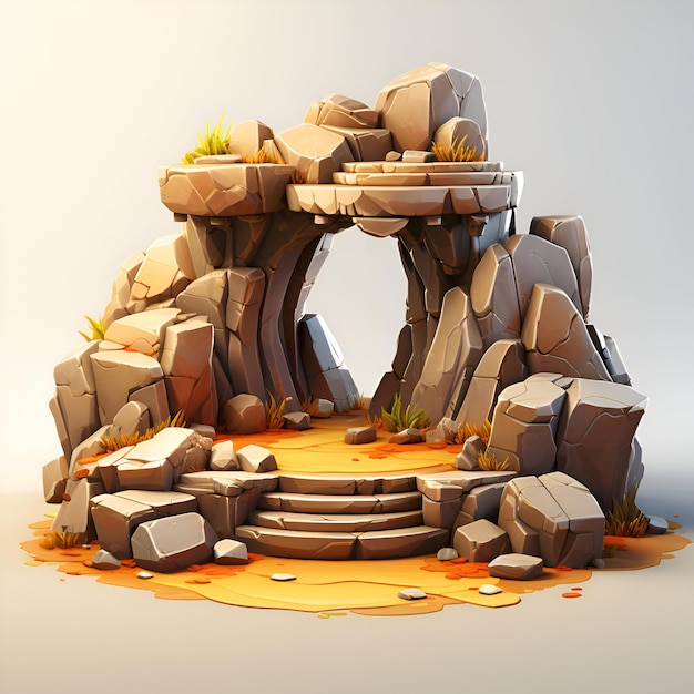 Bezpłatne zdjęcie kamienny łuk na pustyni 3d renderowanie ilustracji cyfrowej