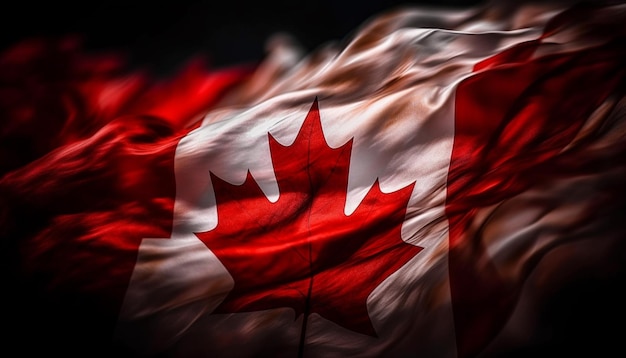 Kanadyjska flaga powiewa w żywym jesiennym tle generowanym przez sztuczną inteligencję