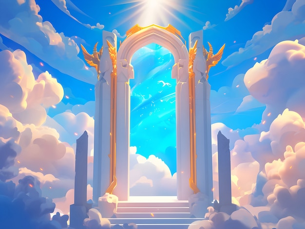 Bezpłatne zdjęcie karikatura przedstawiająca bramy nieba