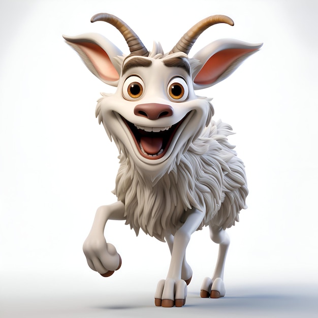Karikaturowa koza z szczęśliwym wyrazem twarzy na białym tle 3d rendering
