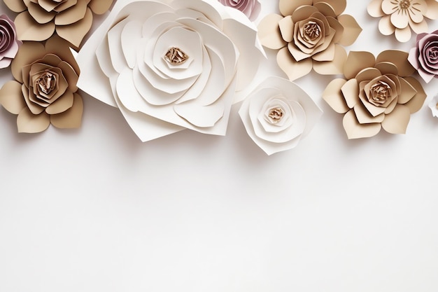 Bezpłatne zdjęcie kartonowe kwiaty na białym tle i copyspace