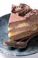 Bezpłatne zdjęcie kawałek ciasta czekoladowego z truflami na białym tle