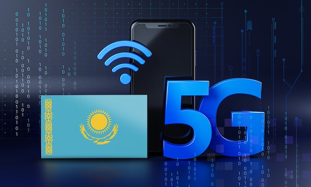 Kazachstan gotowy na koncepcję połączenia 5g. renderowania 3d technologia smartphone tło