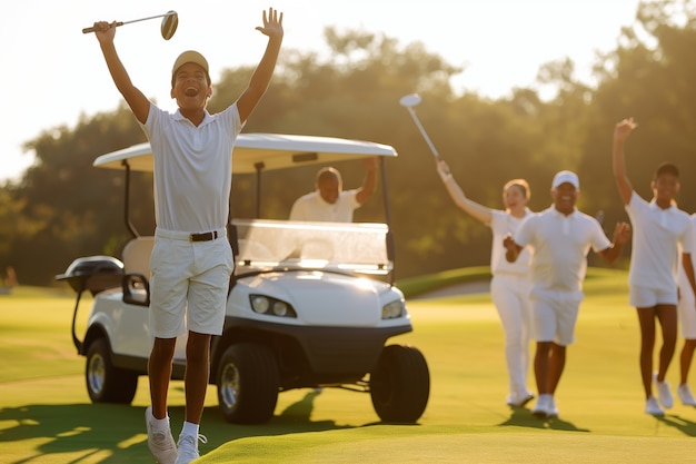 Bezpłatne zdjęcie kids  playing golf in photorealistic environment