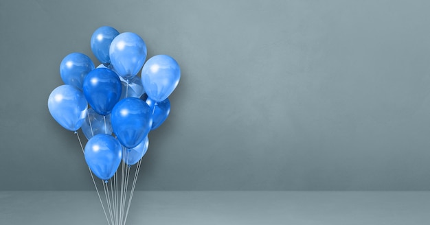 Kilka Niebieskich Balonów Na Tle Szarej ściany. Baner Poziomy. Renderowanie Ilustracji 3d Premium Zdjęcia