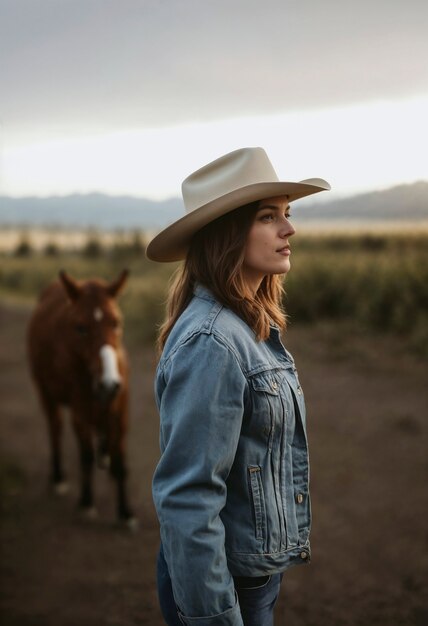 Kinematograficzny portret amerykańskiego kowboja na zachodzie z kapeluszem