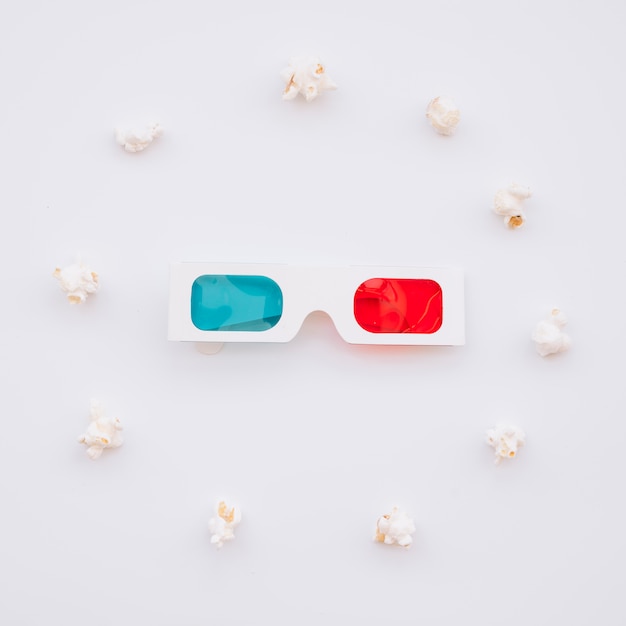 Bezpłatne zdjęcie kino 3d okulary z popcorns