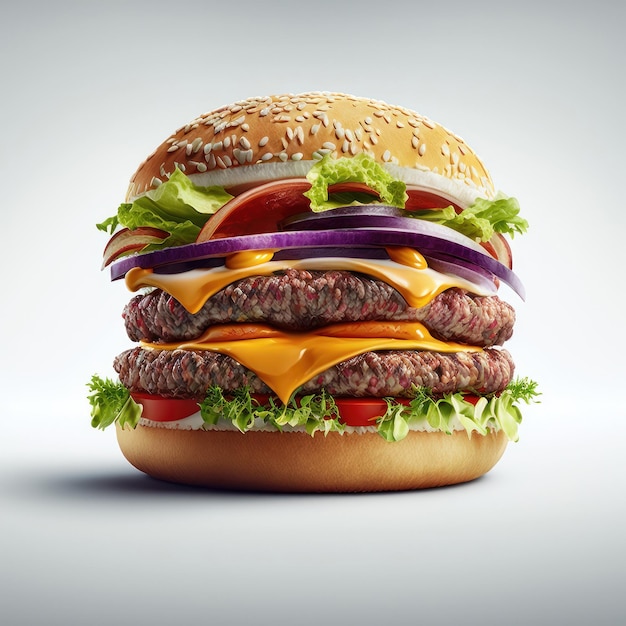 Klasyczny amerykański podwójny burger na białym tle