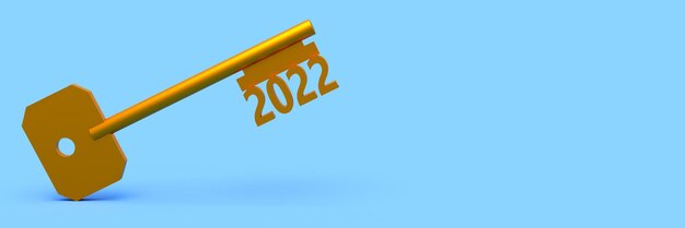 Klucz koncepcyjny z nowym rokiem 2022 z pustym tłem. renderowanie 3d