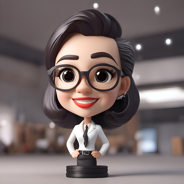 Bezpłatne zdjęcie kobieta biznesu nosząca okulary z trofeum w biurze 3d rendering