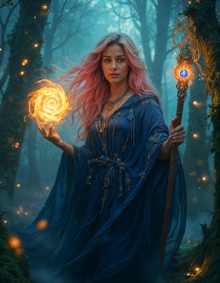 Bezpłatny plik Zdjęcie kobieta czarodziejka z magicznymi mocami