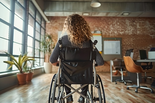 Kobieta na wózku inwalidzkim pracująca z tyłu