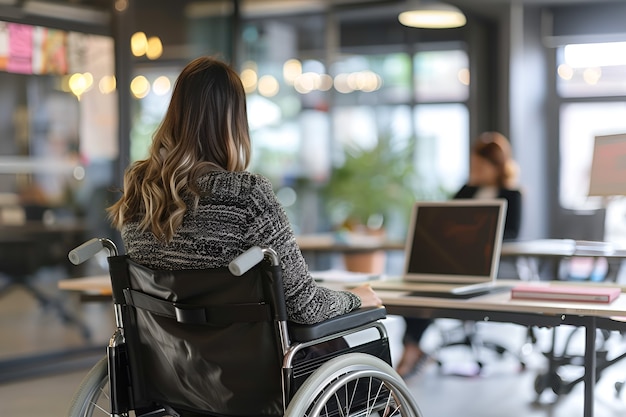 Kobieta na wózku inwalidzkim pracująca