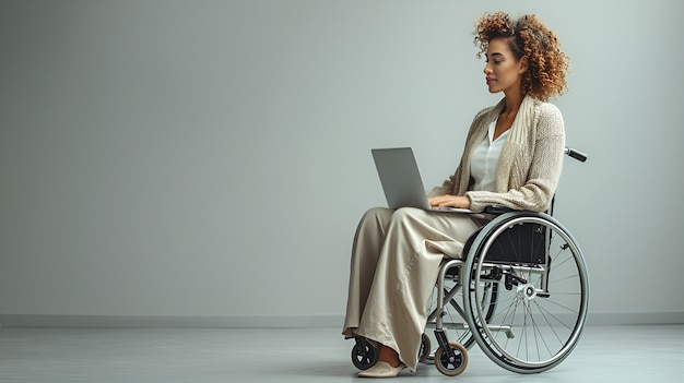 Kobieta na wózku inwalidzkim w pracy