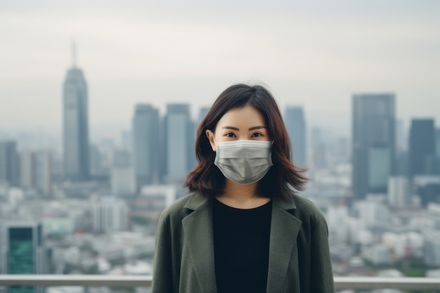 Bezpłatne zdjęcie kobieta nosząca maskę na twarz ze względu na ekstremalne zanieczyszczenie