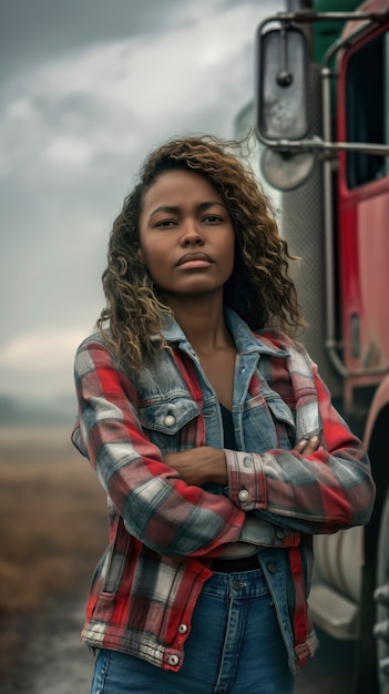 Bezpłatne zdjęcie kobieta pracująca jako kierowca ciężarówki